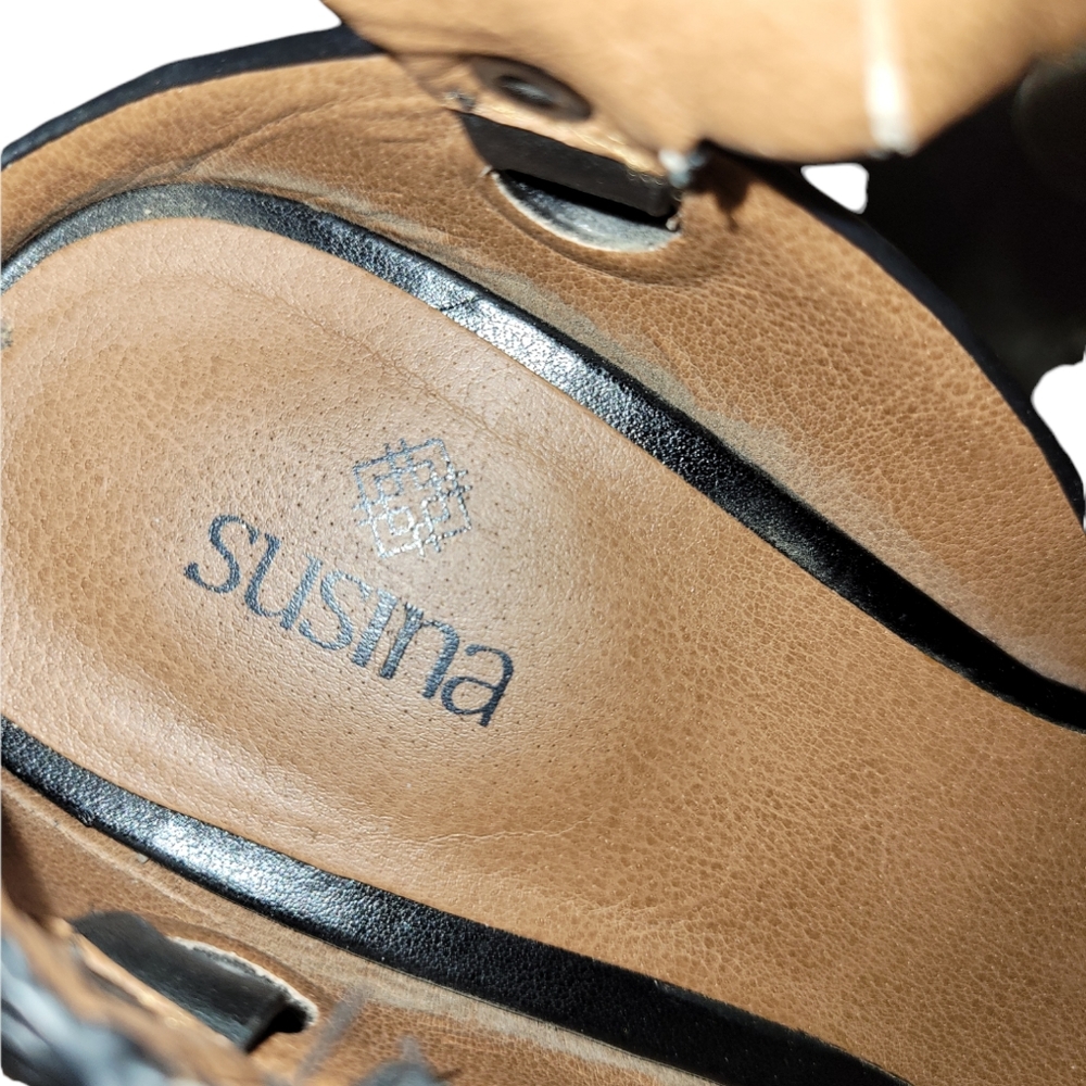 Susina Black Leather Wedge Sandals sz 7.5 - Picture 4 of 8